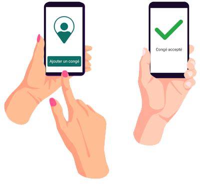 Représentation stylisée d'une demande de congé via un smartphone